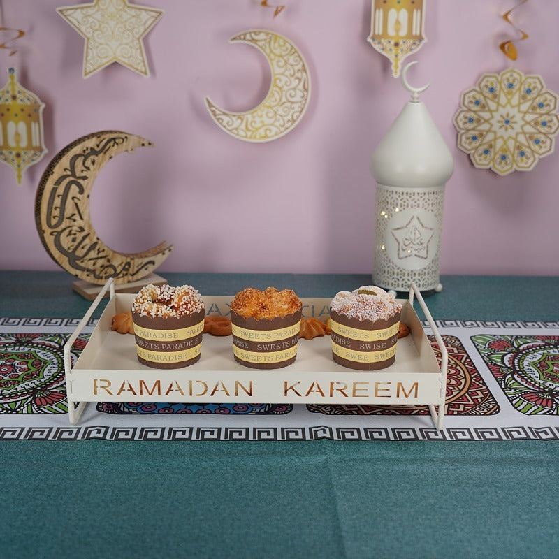 Iron Golden Tray Dessert Stand Decorative Ornament For Ramadan Festival