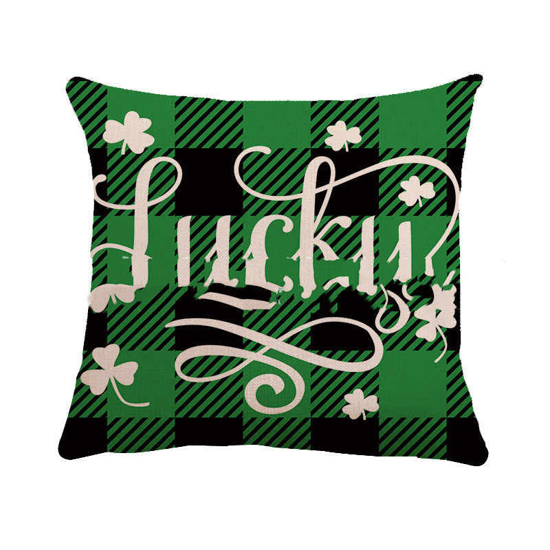 St. Patrick's Day Clover Linen Throw Pillowcase