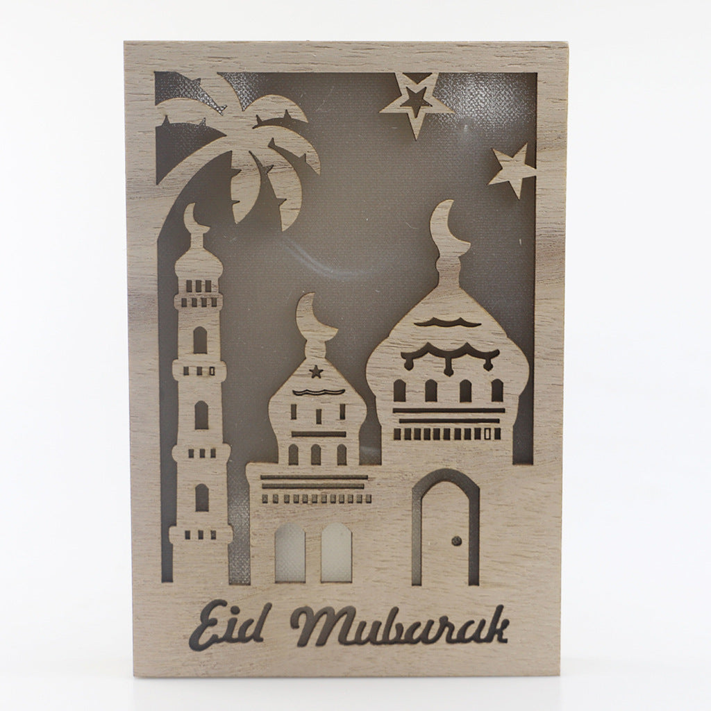 Wooden Eid Mubarak Ramadan Gulbang Square Decoration Crafts