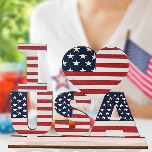 American Independence Day "I Love USA" Wooden Decoration