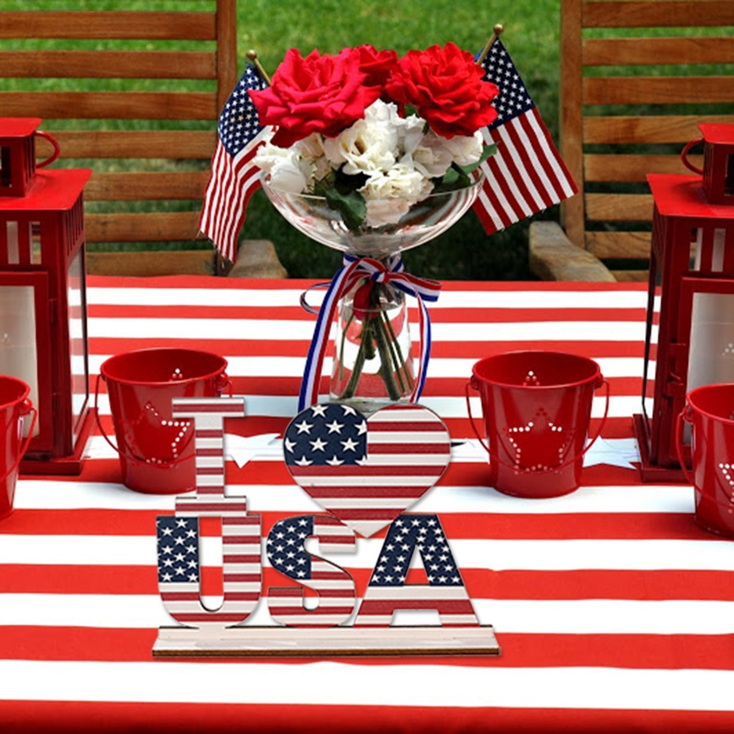 American Independence Day "I Love USA" Wooden Decoration