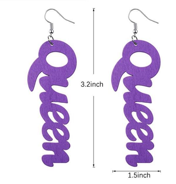 Women's Wooden QUEEN Earrings