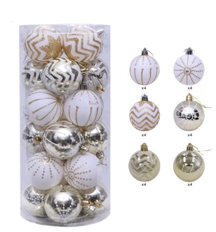 Christmas Tree Ornaments Frosted Ball Decorations- 24 Pieces