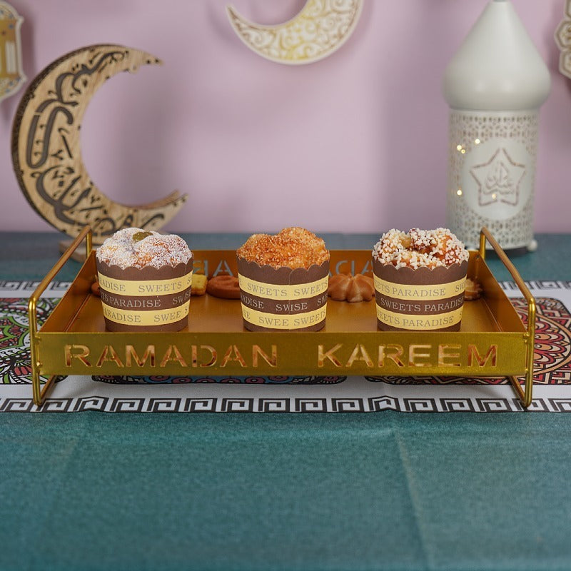 Iron Golden Tray Dessert Stand Decorative Ornament For Ramadan Festival