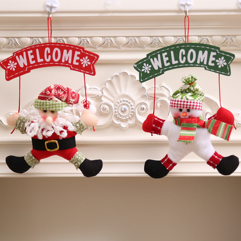 Christmas Santa and Little Snow Man Door Hanger