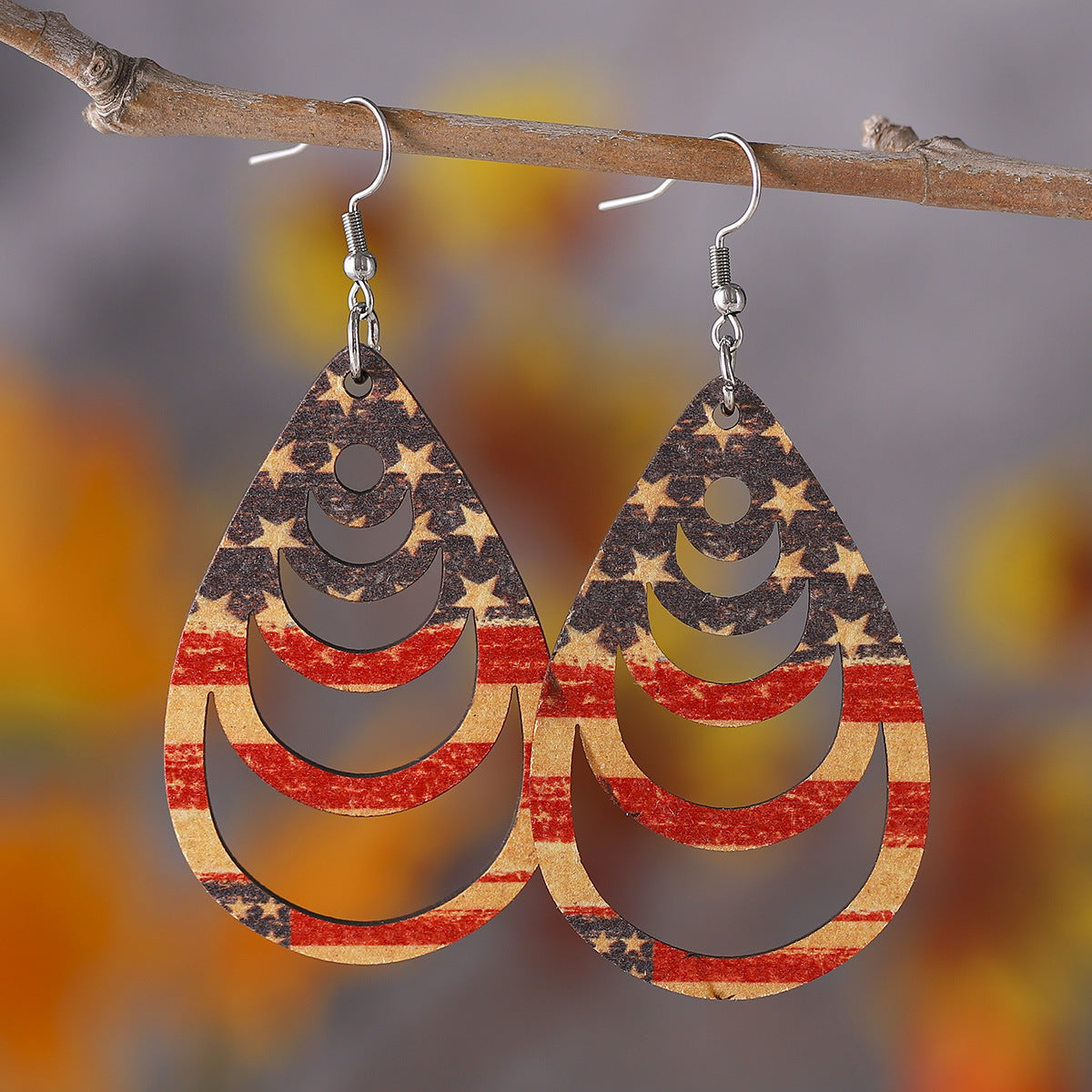 Independence Day Red, White, And Blue Striped Stars Earrings