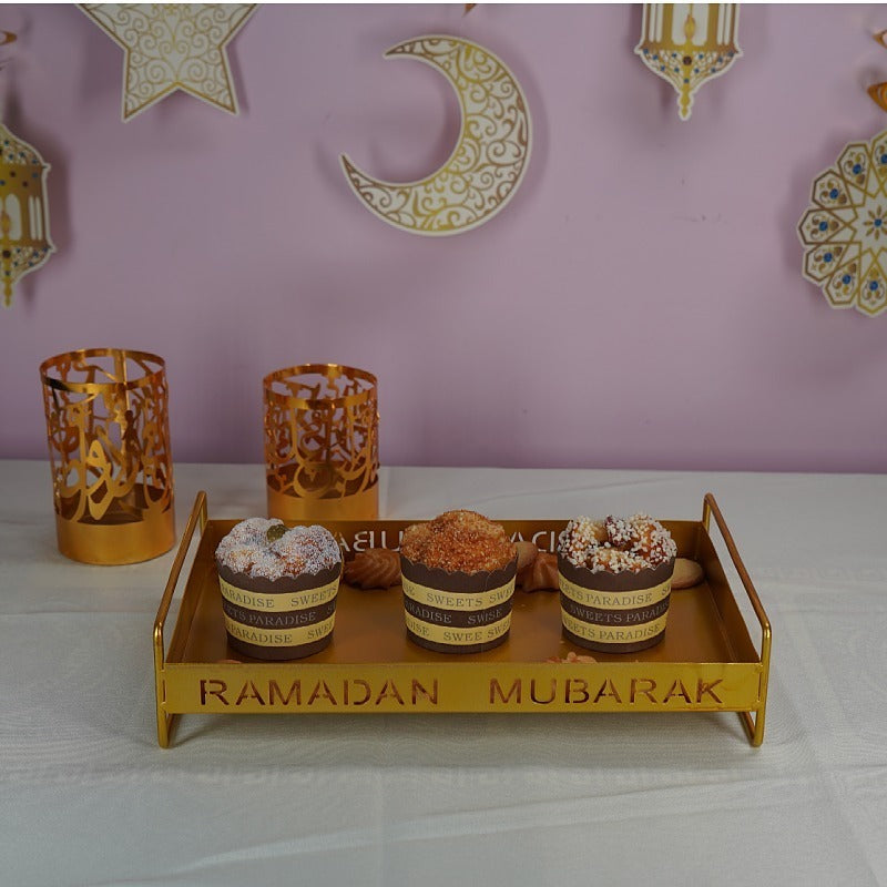 Iron Golden Tray Dessert Stand Decorative Ornament For Ramadan Festival