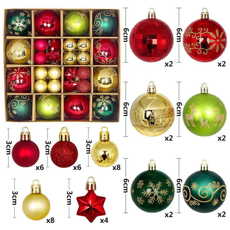 Christmas Tree Decorations Painted Shaped Electroplating Ball Ornament-44 Pack