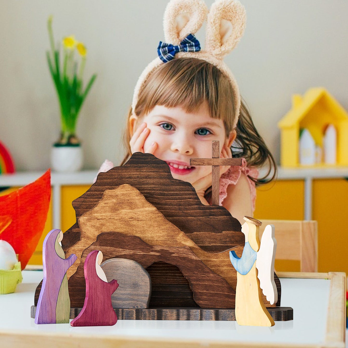 Natural Wooden Creche - Wooden Easter Decoration