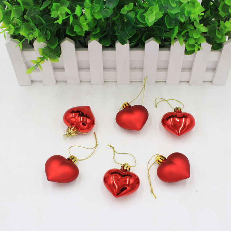 Christmas Decoration Heart Painted Tree Pendants-6 Pieces