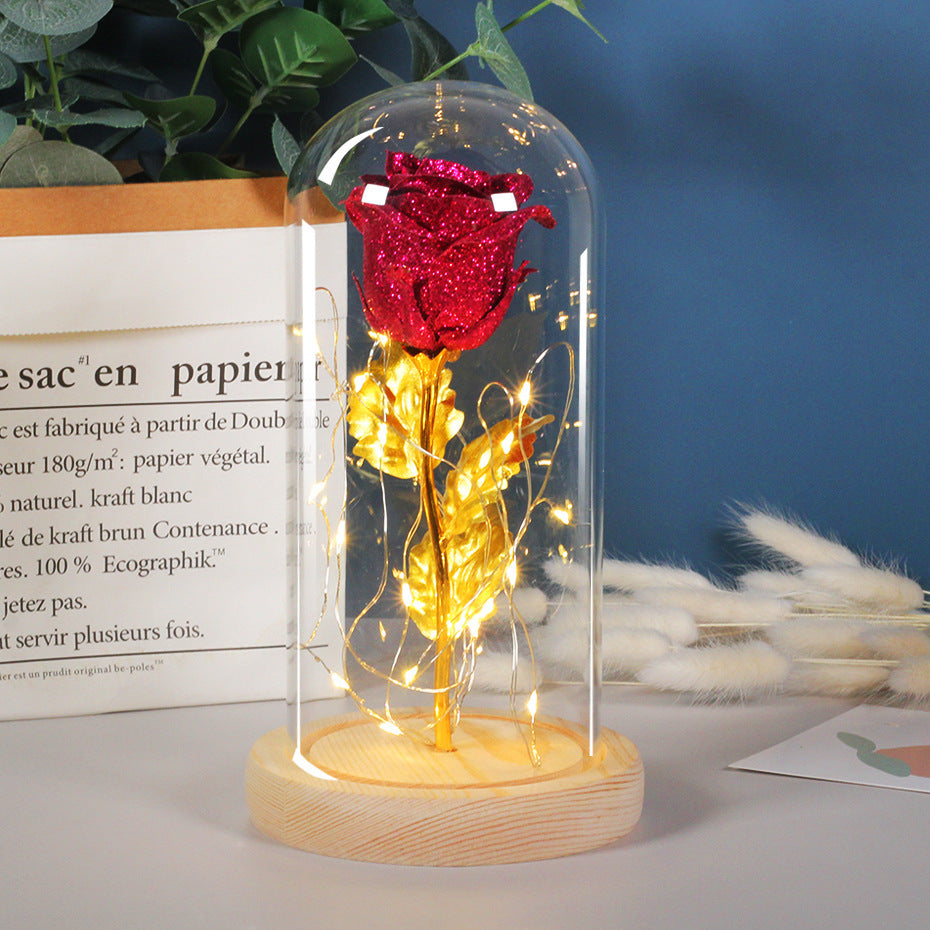 Valentines Day Eternal Rose Flowers LED Light In Gift In Glass Cover