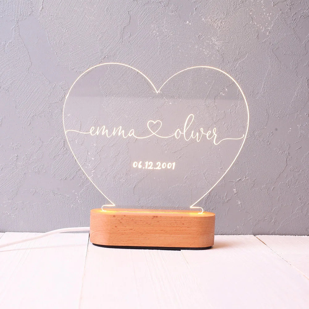 Custom Night Light As Valentines Day Anniversary Romantic For Bedroom Night Lamp Couple For Him Names And Date Engagement Gift