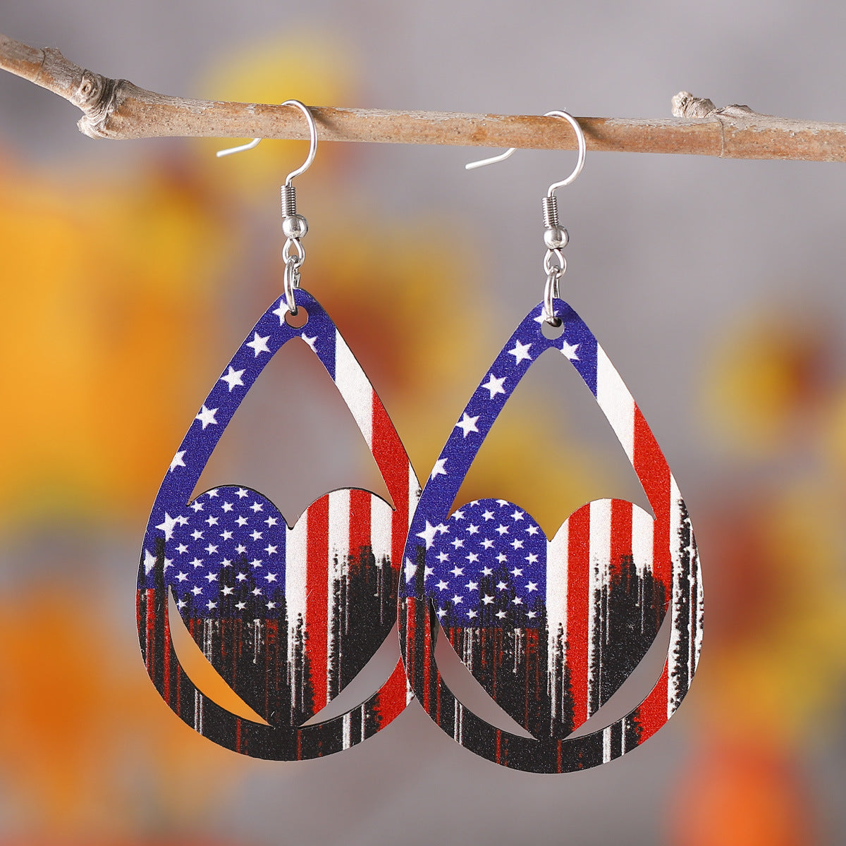 Independence Day Red, White, And Blue Striped Stars Earrings