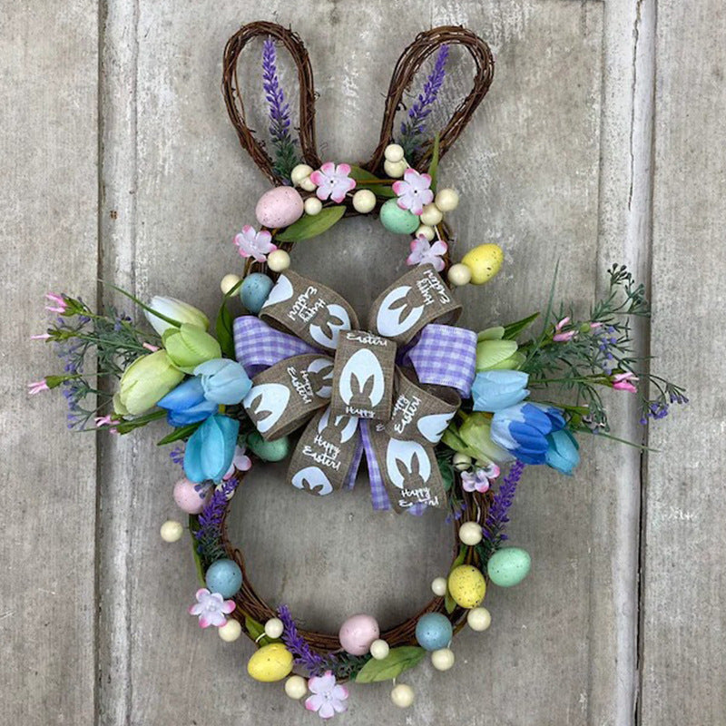 Easter Bunny Wreath Rattan Circle Decoration