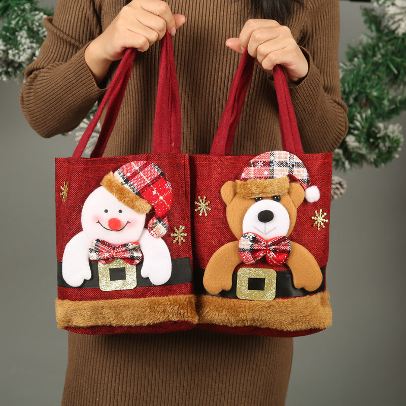 Christmas Decorated Linen Tote Gift Bag