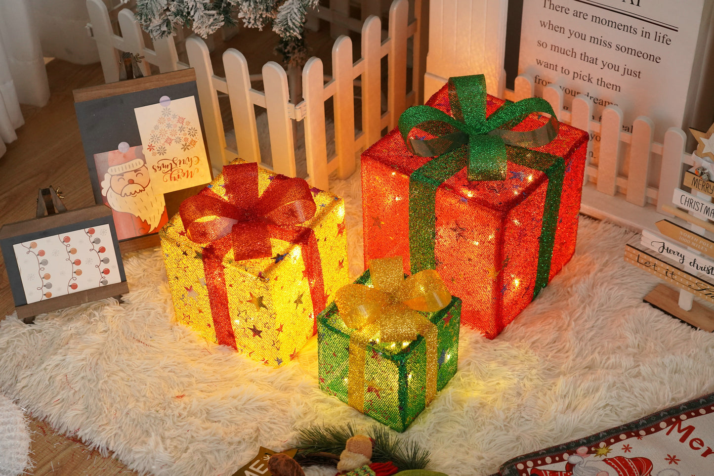 Remote Control Christmas LED Gift Box  Three-Piece Decoration