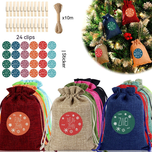 Linen Drawstring Christmas Gift Bags