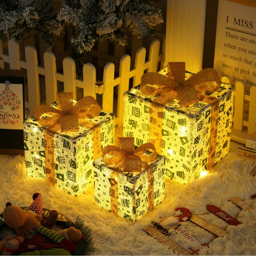 Remote Control Christmas LED Gift Box  Three-Piece Decoration