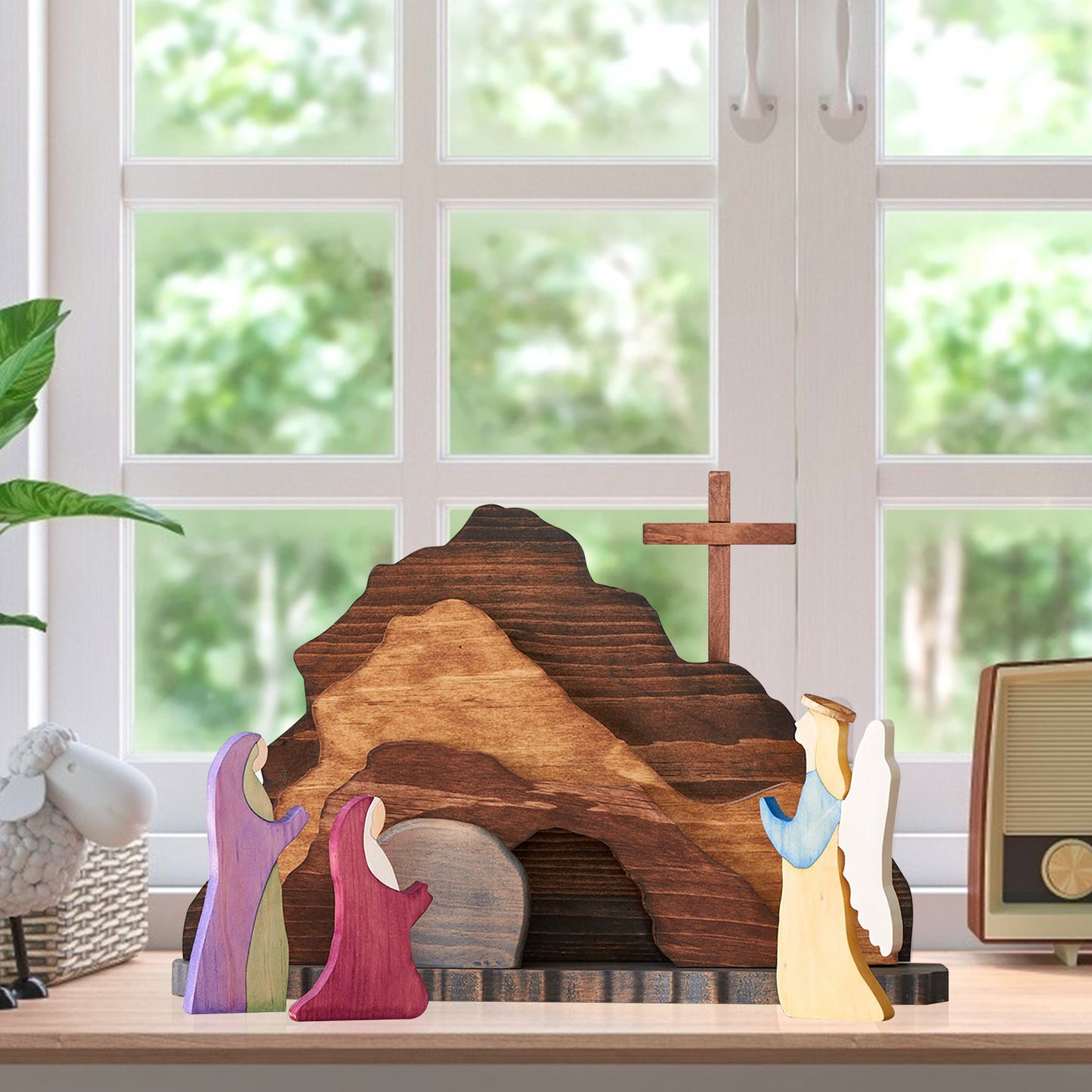 Natural Wooden Creche - Wooden Easter Decoration