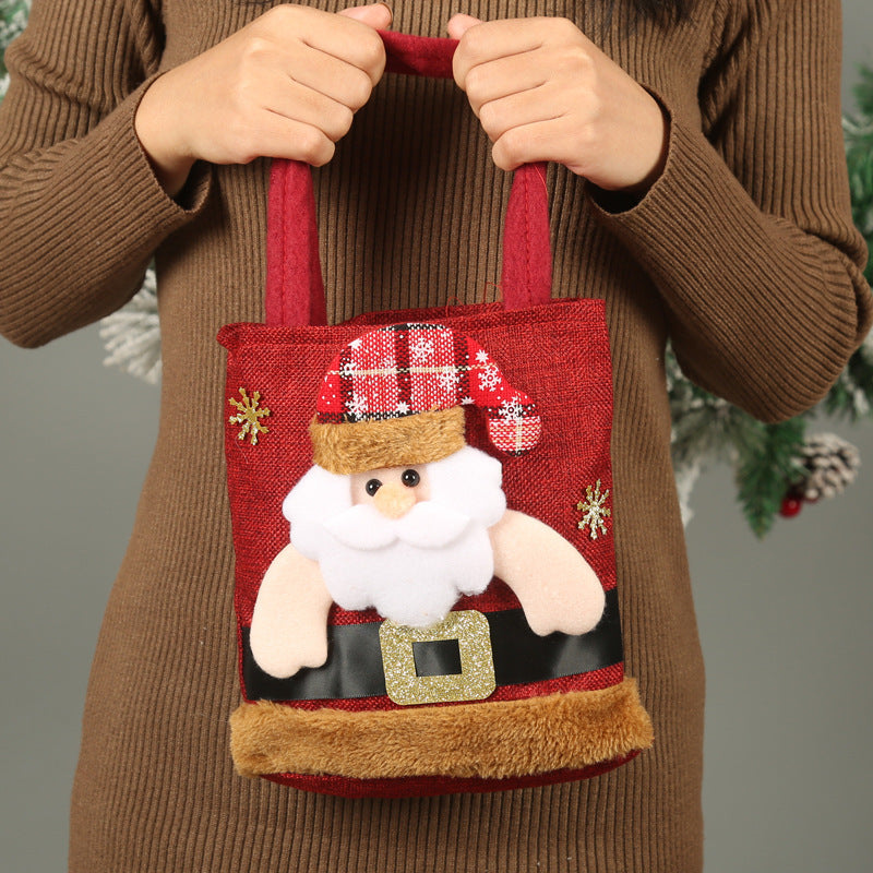 Christmas Decorated Linen Tote Gift Bag