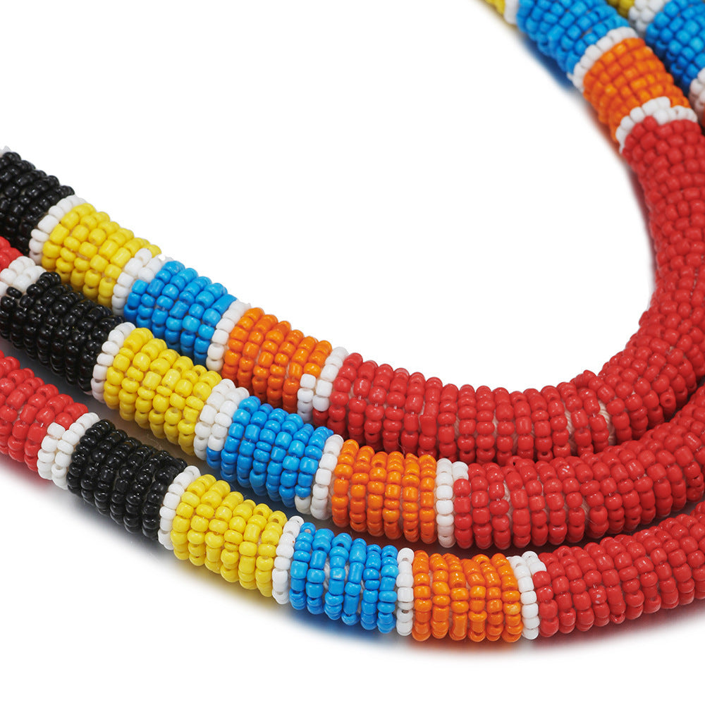 Colorful Patterned Rice Bead Necklace