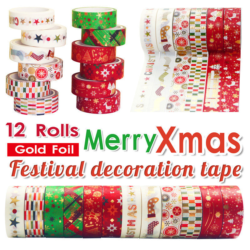 Set Of 12 Christmas Paper Tape Rolls