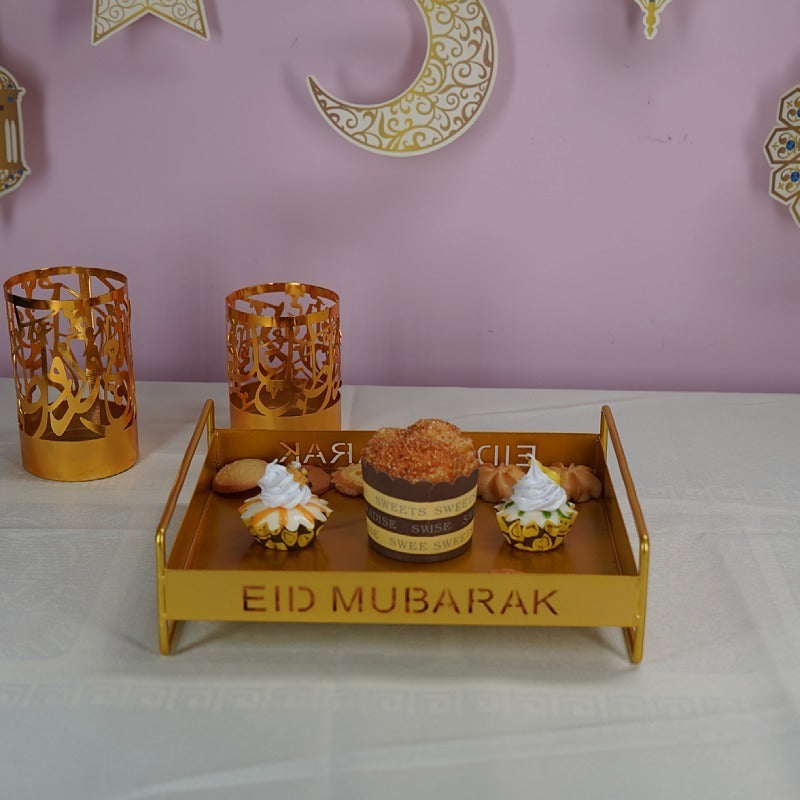 Iron Golden Tray Dessert Stand Decorative Ornament For Ramadan Festival