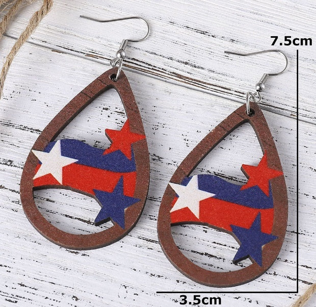 Independence Day Red, White, And Blue Striped Stars Earrings