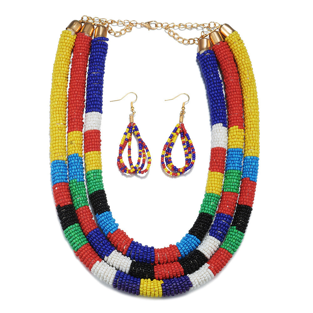 Colorful Patterned Rice Bead Necklace