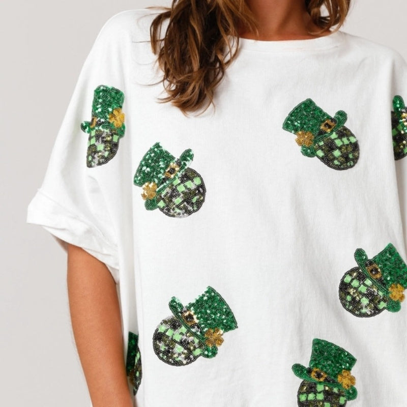 St Patrick Sequined Top Loose T-shirt For Women