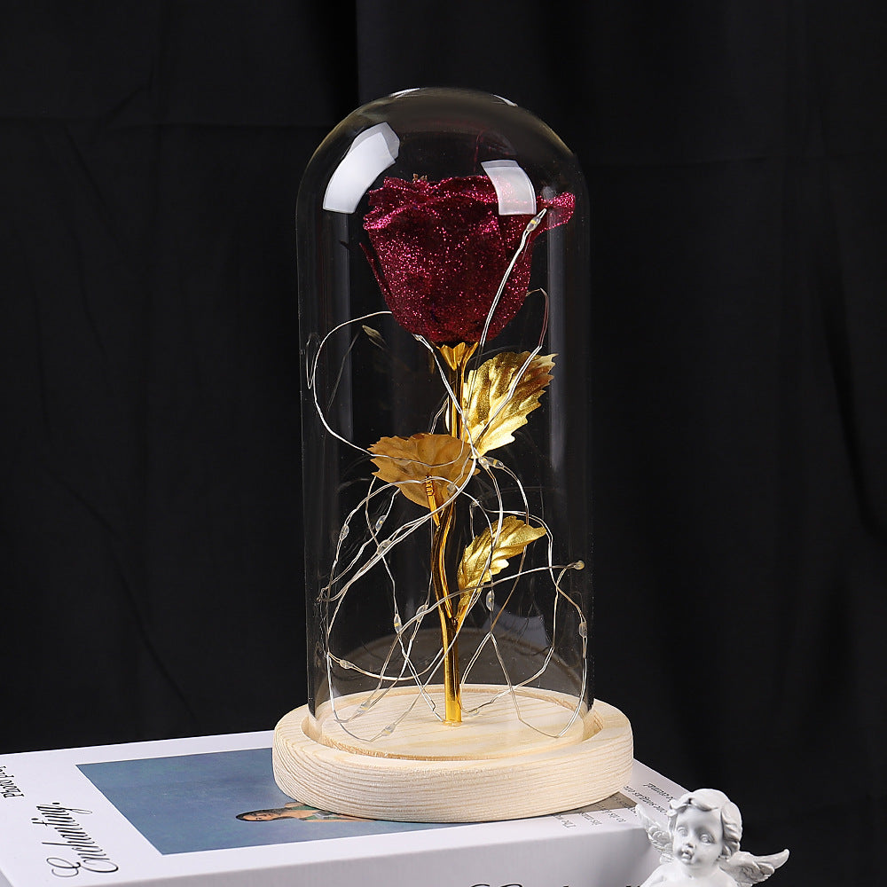 Valentines Day Eternal Rose Flowers LED Light In Gift In Glass Cover