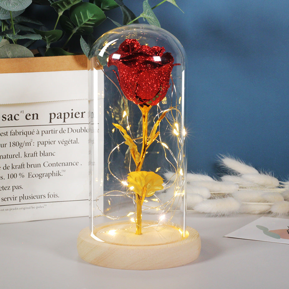 Valentines Day Eternal Rose Flowers LED Light In Gift In Glass Cover