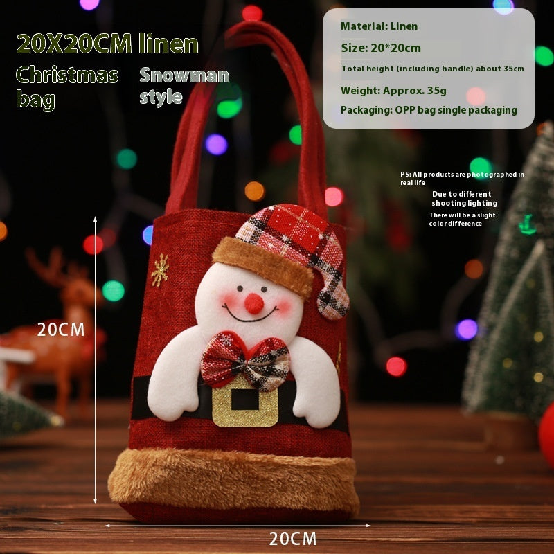 Christmas Decorated Linen Tote Gift Bag