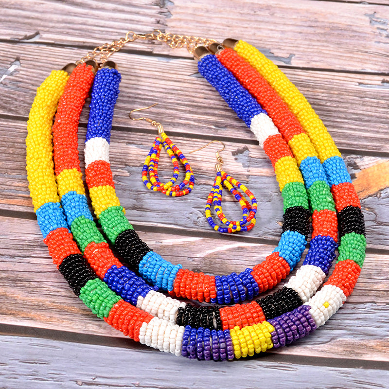 Colorful Patterned Rice Bead Necklace