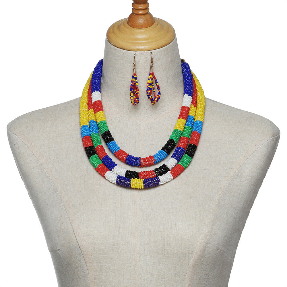 Colorful Patterned Rice Bead Necklace