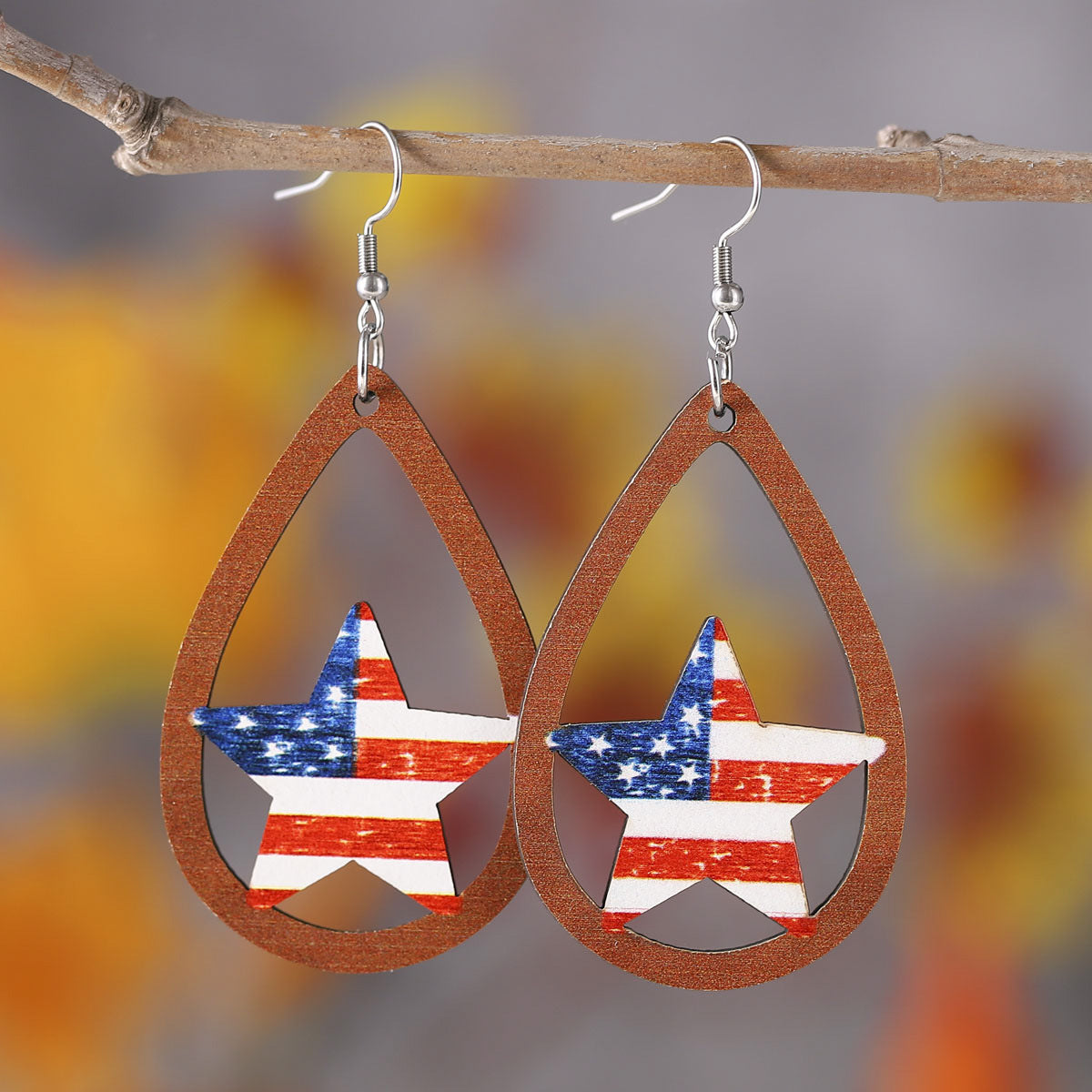 Independence Day Red, White, And Blue Striped Stars Earrings