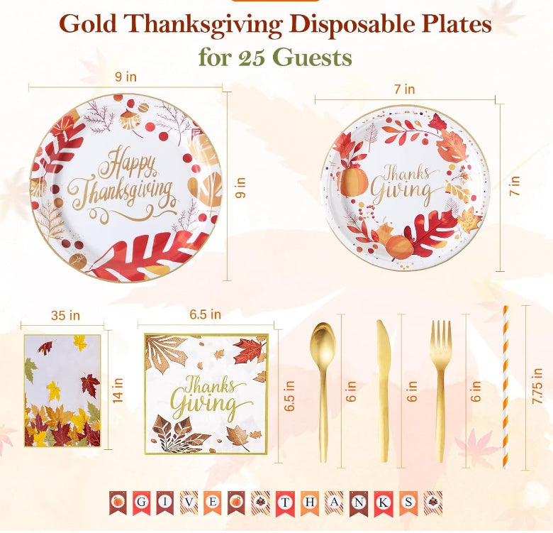 Thanksgiving Party Tableware Set for 25 Guests