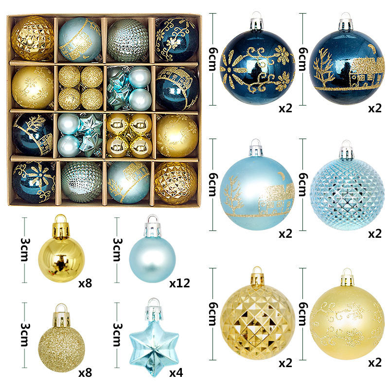 Christmas Tree Decorations Painted Shaped Electroplating Ball Ornament-44 Pack