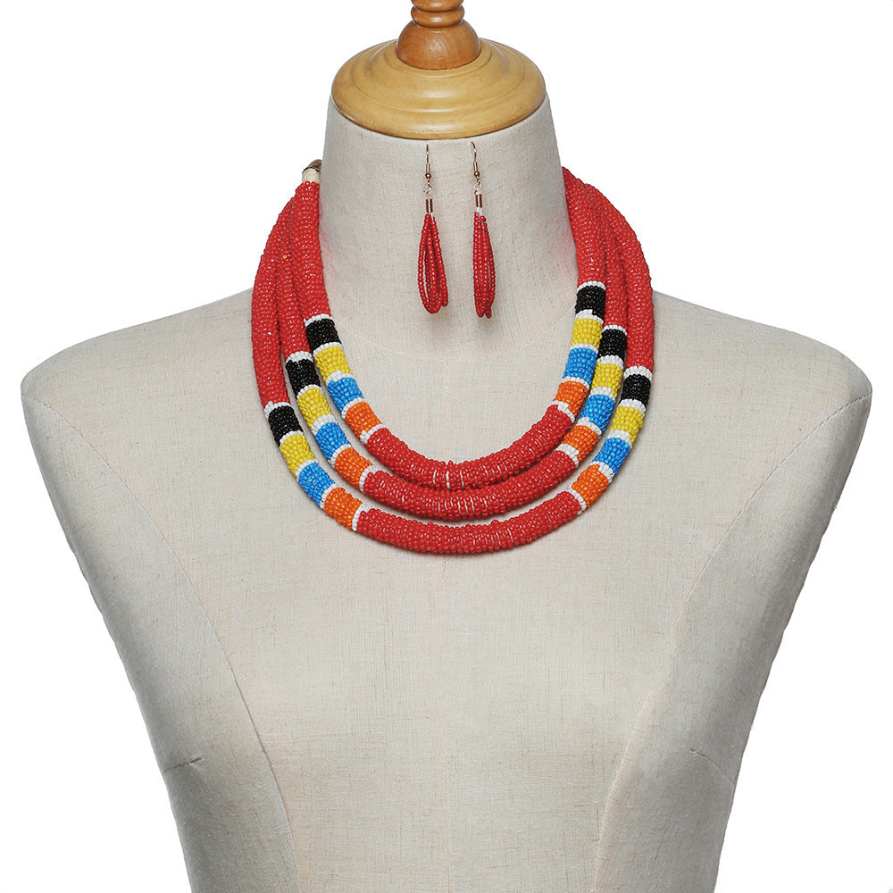 Colorful Patterned Rice Bead Necklace