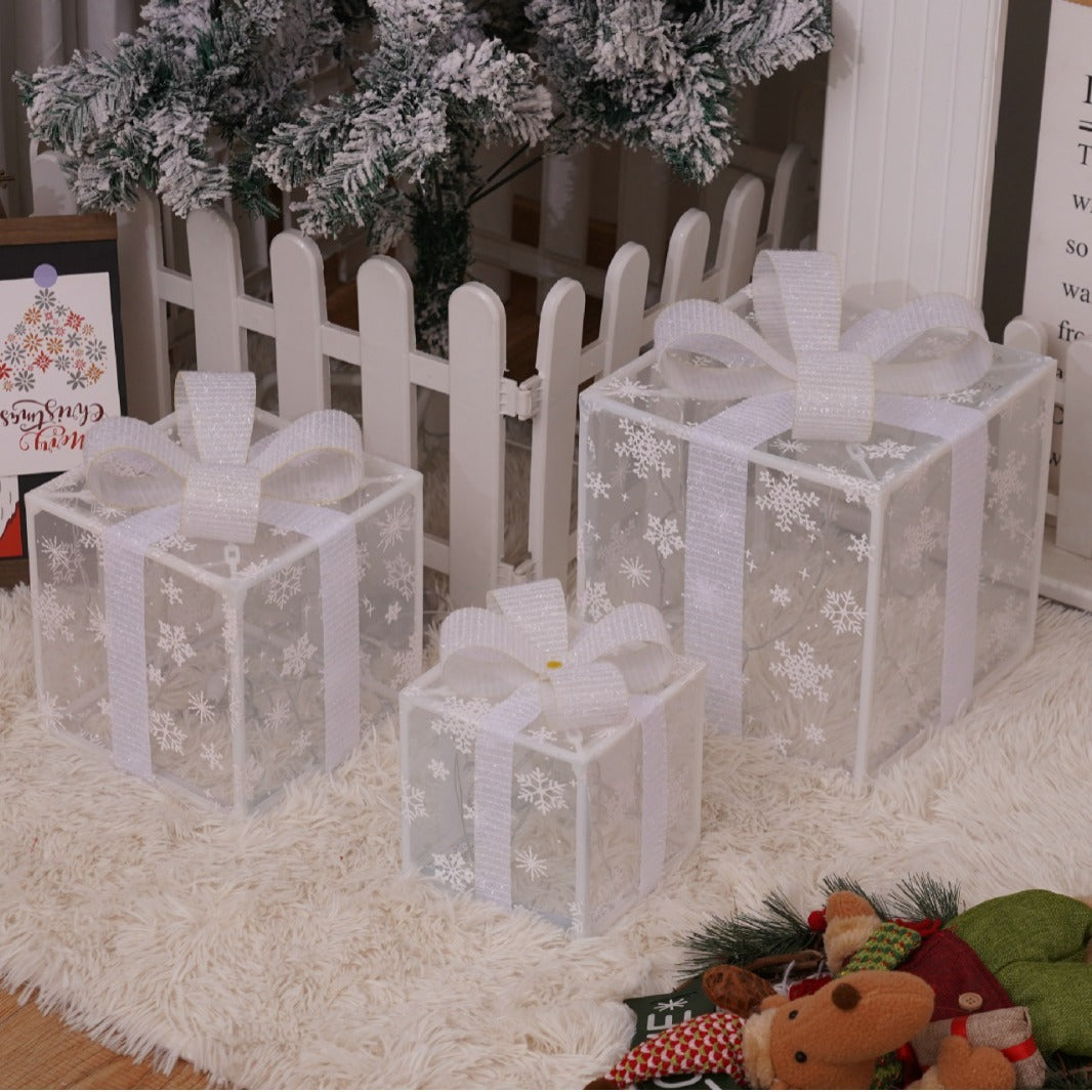 Remote Control Christmas LED Gift Box  Three-Piece Decoration