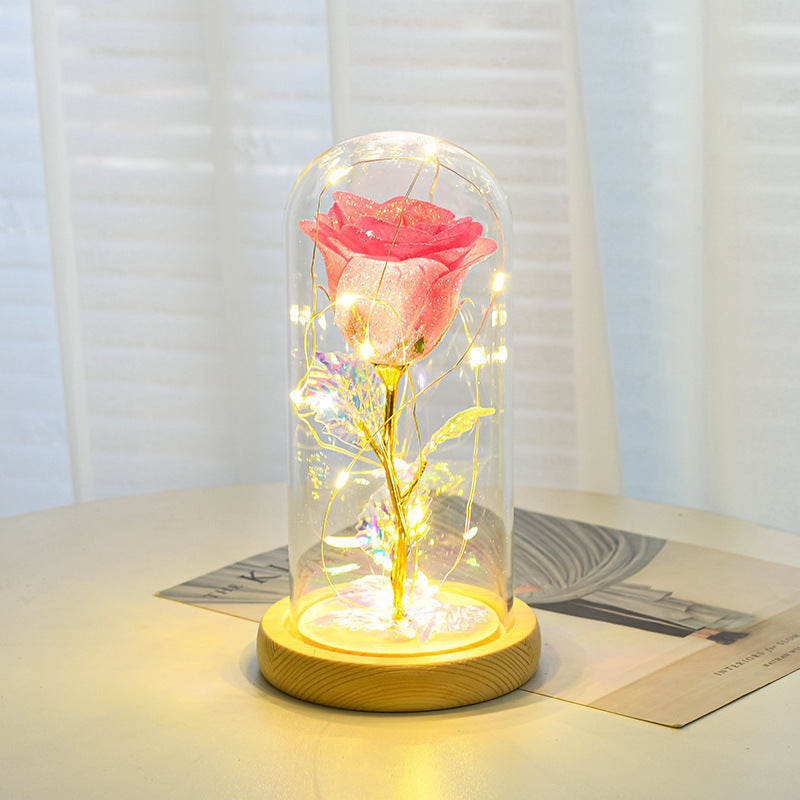 Valentines Day Eternal Rose Flowers LED Light In Gift In Glass Cover