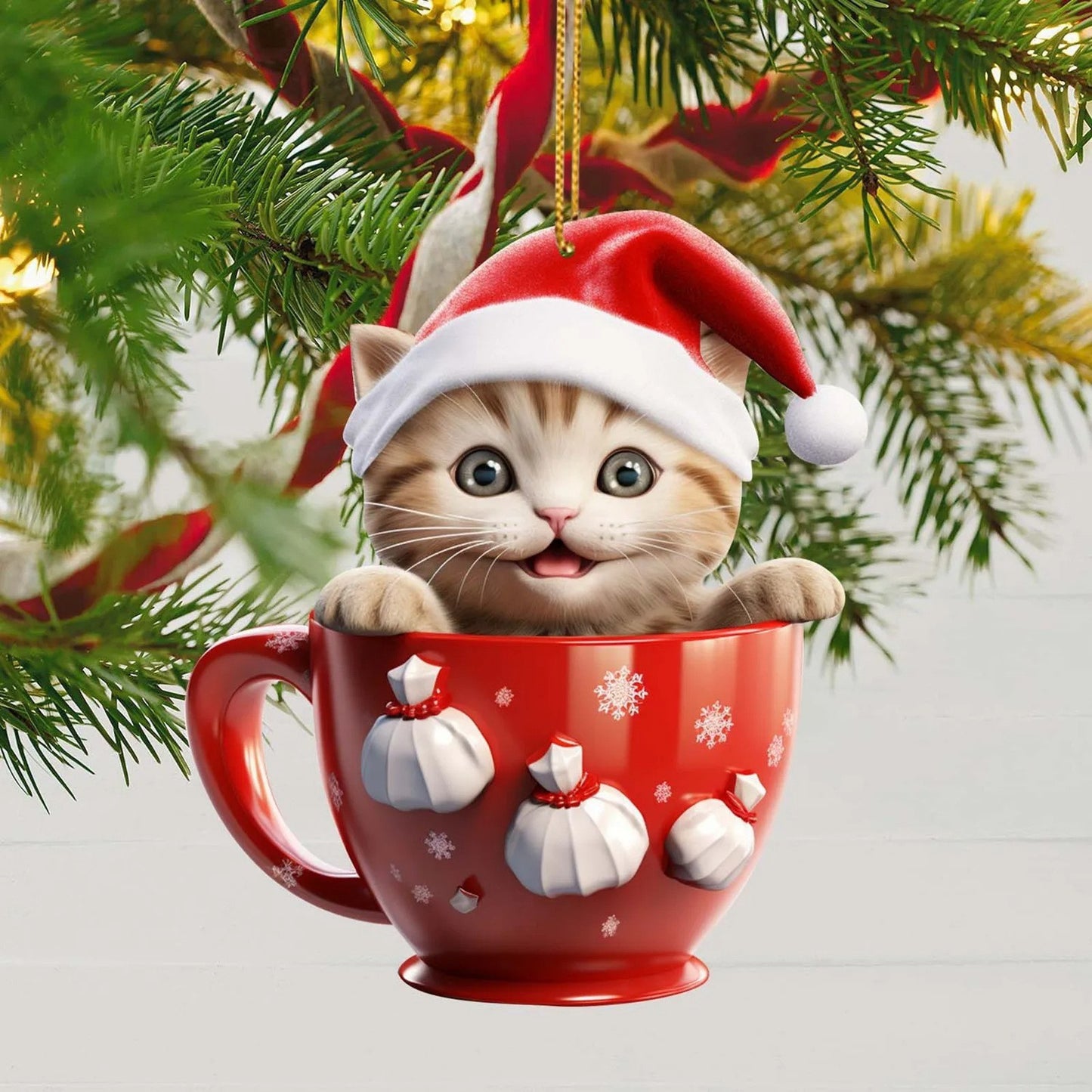 Christmas Tree Kitty In A Cup Tree Decoration