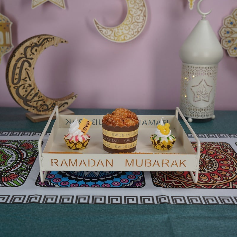 Iron Golden Tray Dessert Stand Decorative Ornament For Ramadan Festival