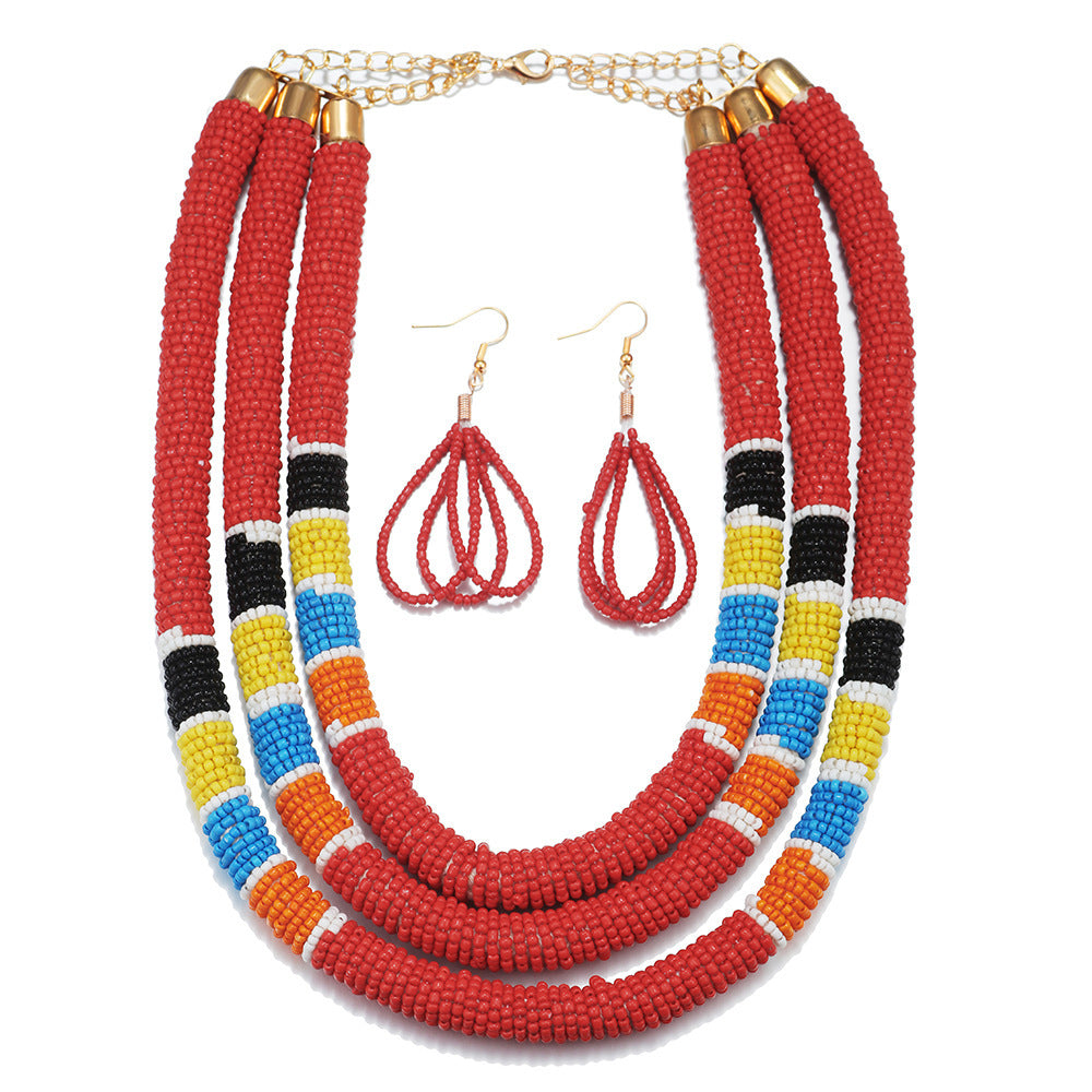 Colorful Patterned Rice Bead Necklace