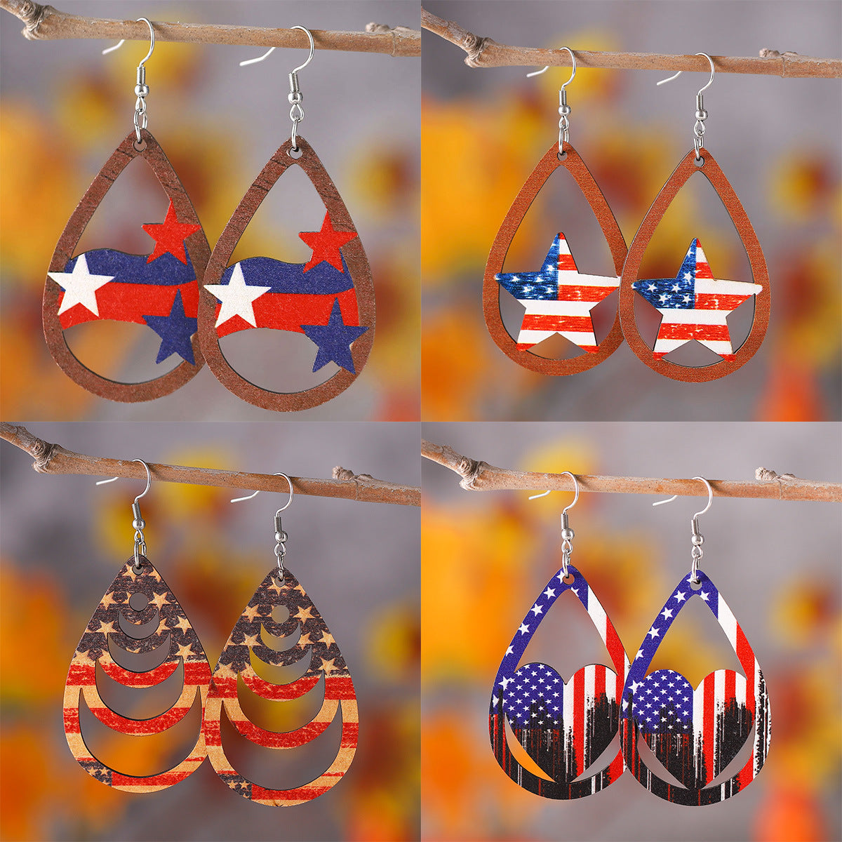 Independence Day Red, White, And Blue Striped Stars Earrings