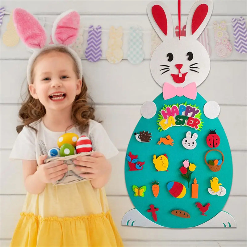 Easter Kids DIY Felt Bunny Pendants Toy with Detachable Alphabet