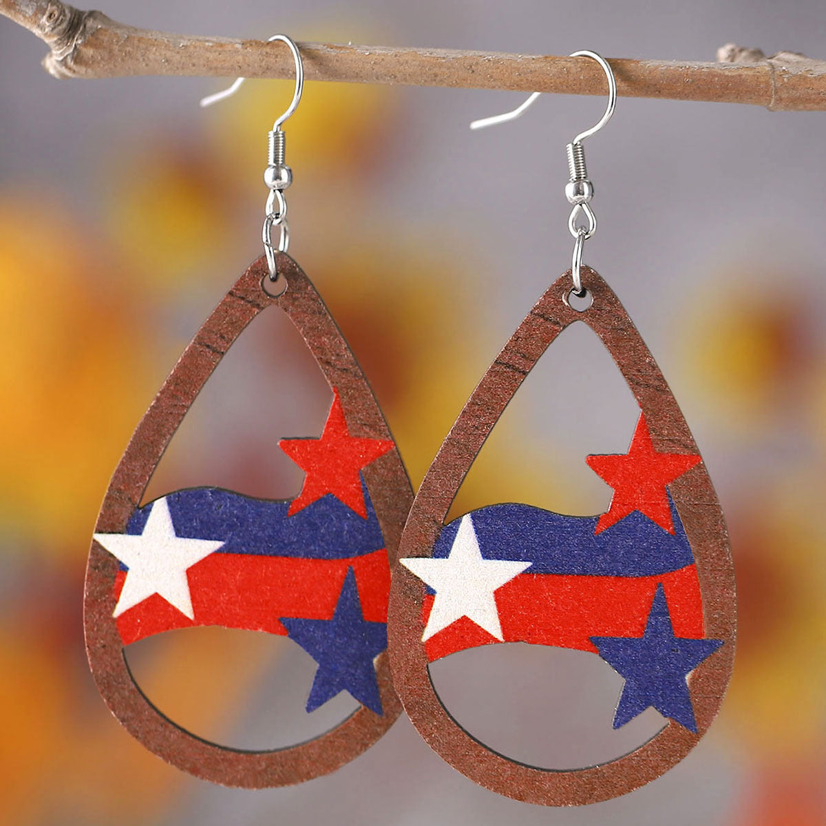 Independence Day Red, White, And Blue Striped Stars Earrings