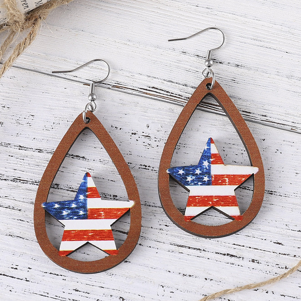 Independence Day Red, White, And Blue Striped Stars Earrings