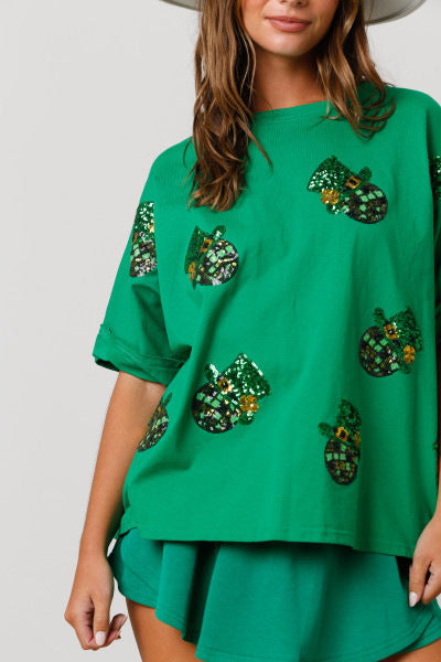 St Patrick Sequined Top Loose T-shirt For Women