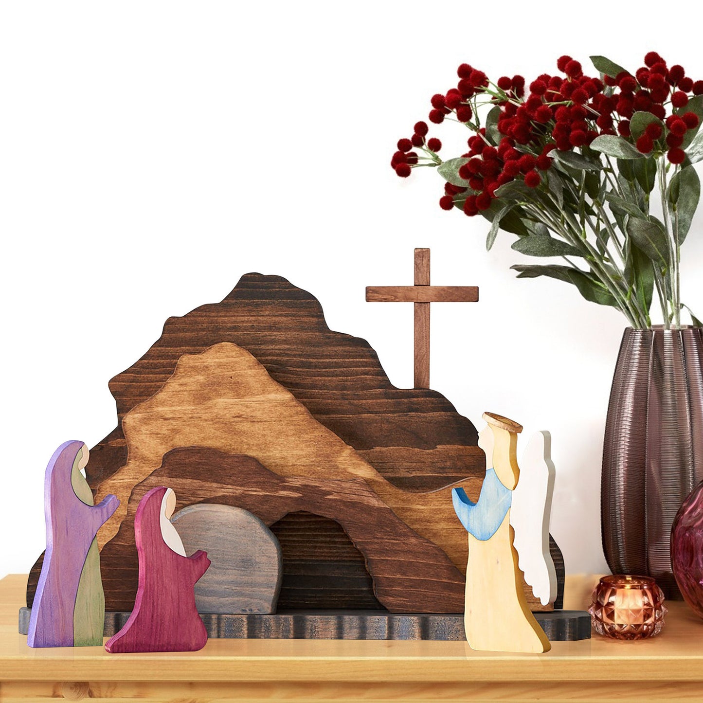 Natural Wooden Creche - Wooden Easter Decoration